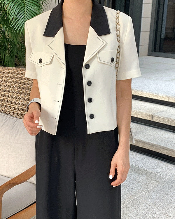 Lemain-Jane color combination Jacket Short-sleevever.