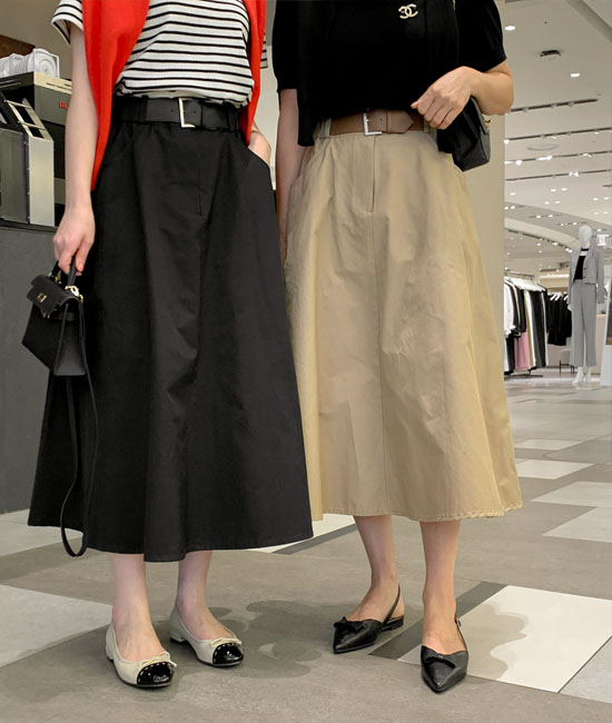 Lemain-Belted Flare Skirt
