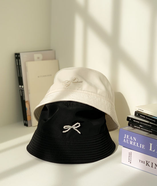 pearl bowknot bucket hat