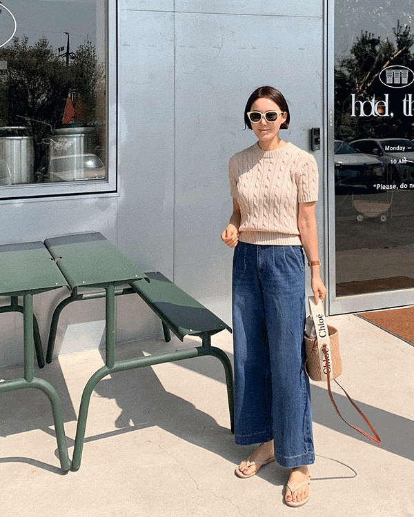 Pintuck Straight Denim Pants