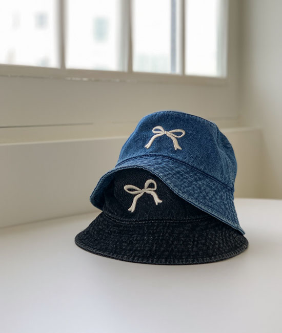bowknot denim bucket hat