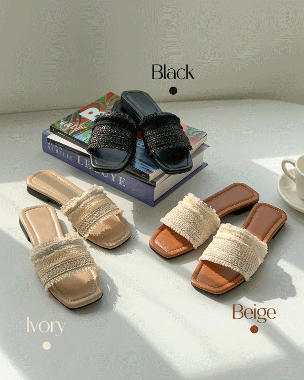 Raffia Leather Slippers