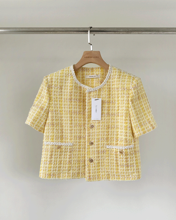Lemain-Yellow Tweed Jacket Short-sleevever.