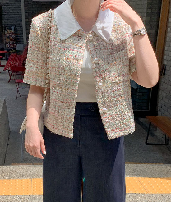 Lemine-Haute Tweed Short-sleeve Jacket
