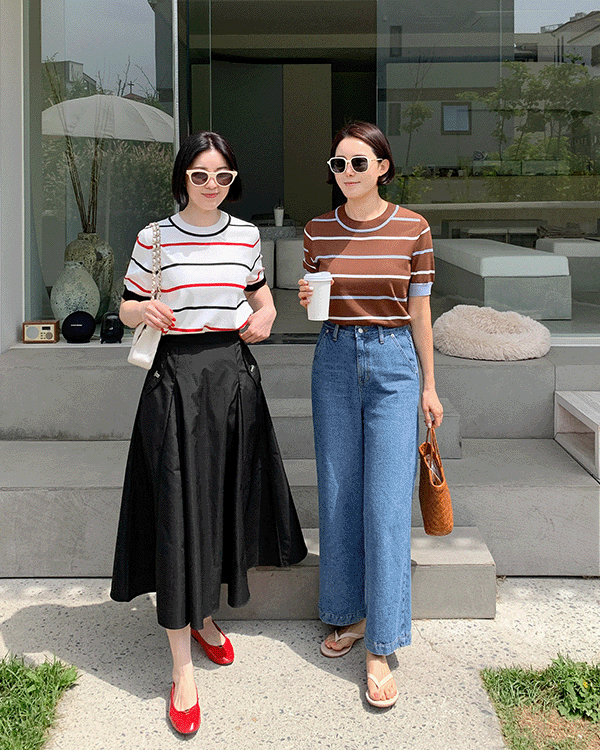 color combination line Short-sleeve Knit