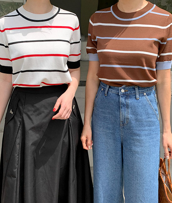 color combination line Short-sleeve Knit