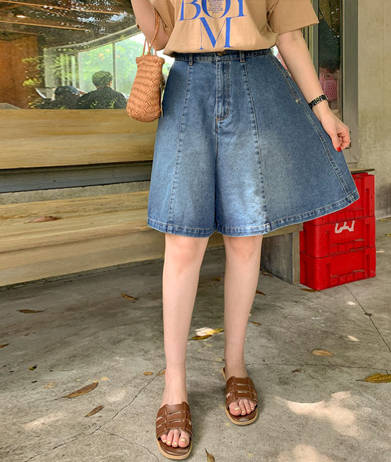 Flare 5-quarter denim pants