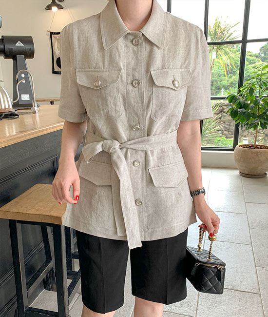 Lemine-Bay Linen Short-sleeve Jacket