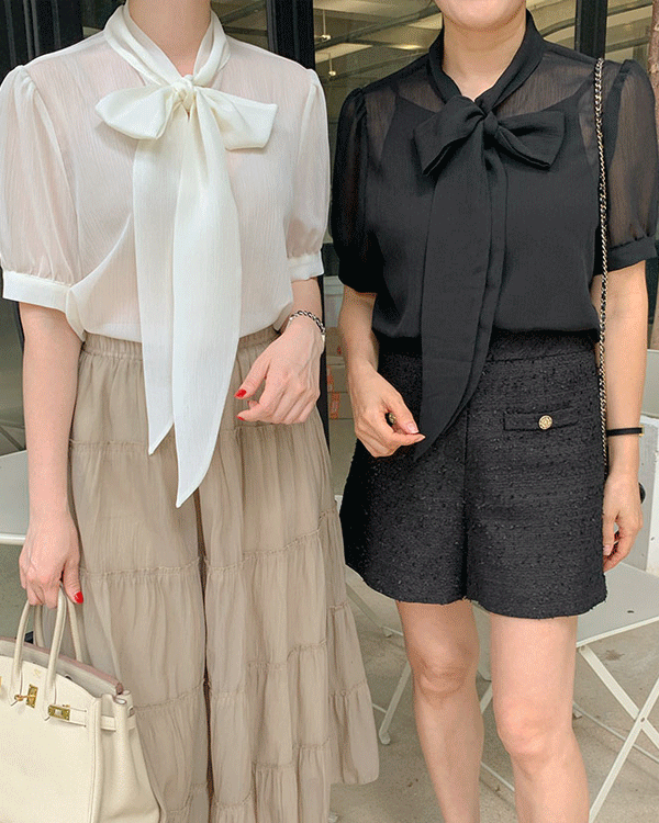 Lemine-Tie Short-sleeve Blouse