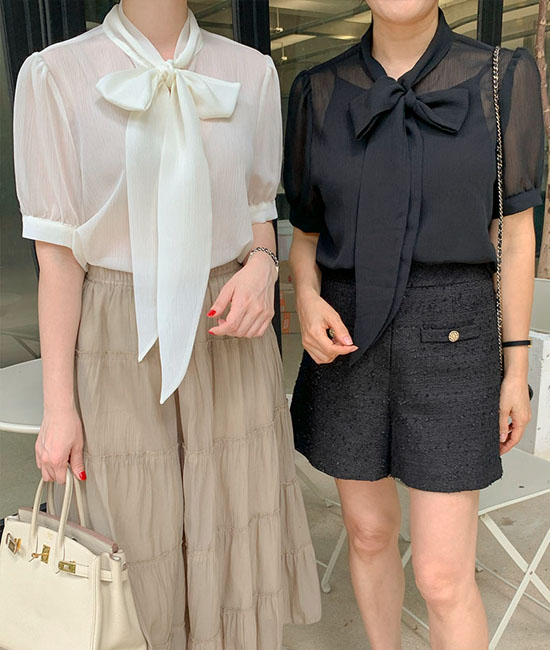 Lemine-Tie Short-sleeve Blouse