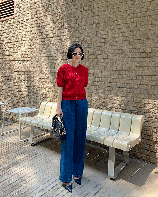 Pintuck wide denim pants