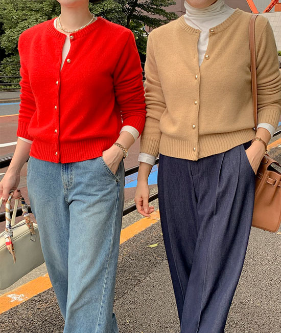 Fine Wool Gold Button Cardigan
