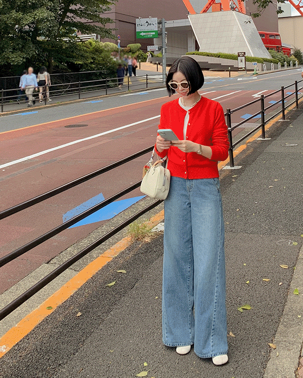 Realjin-Diagonal Wide Denim Pants
