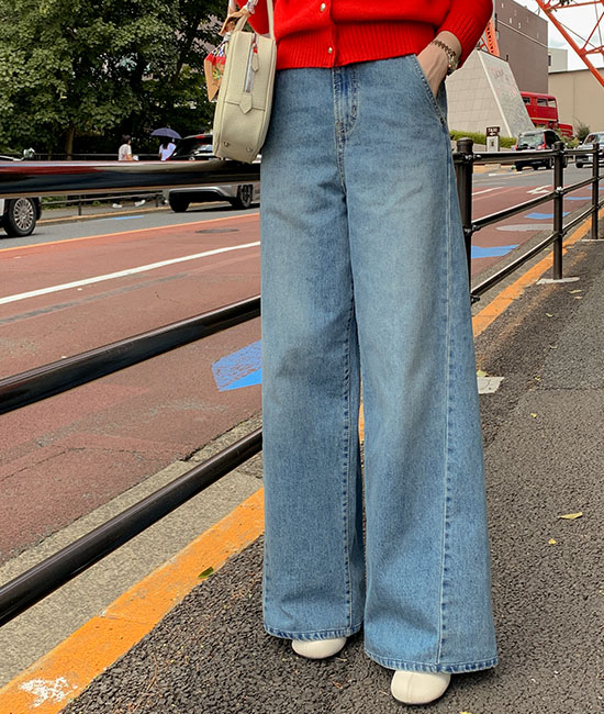 Realjin-Diagonal Wide Denim Pants