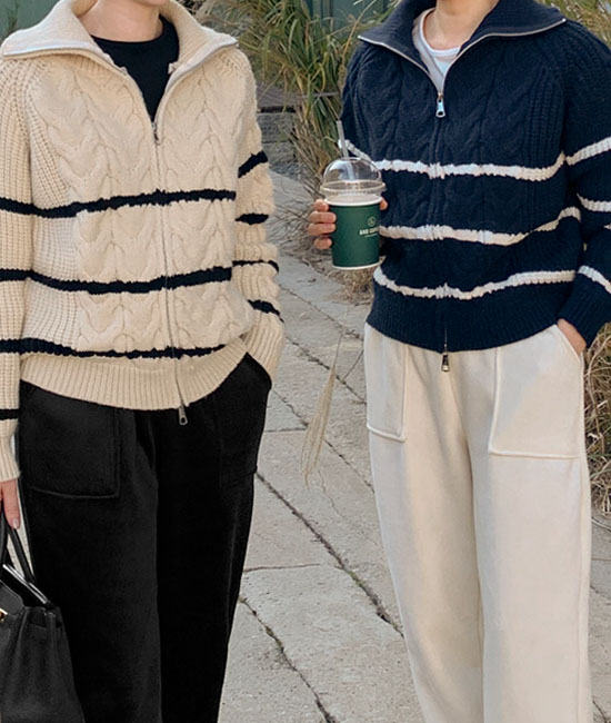 Mile Stripe Knit Zip up