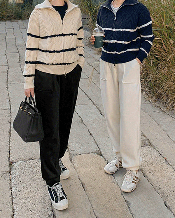 Mile Stripe Knit Zip up