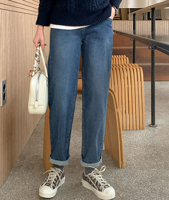 Two button napping Baggy denim pants