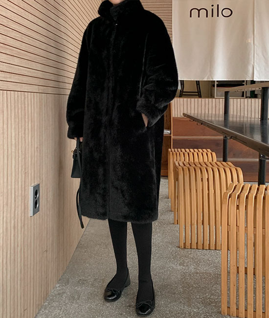 Highneck Mink Fur Long Coat