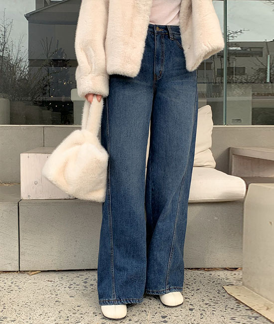 Realjin-Diagonal napping denim pants