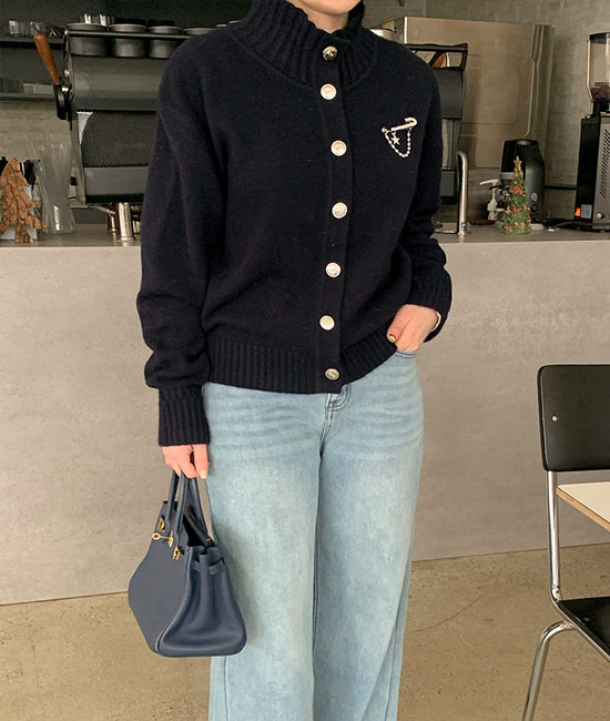 메리노Wool Wool100 버튼 Cardigan