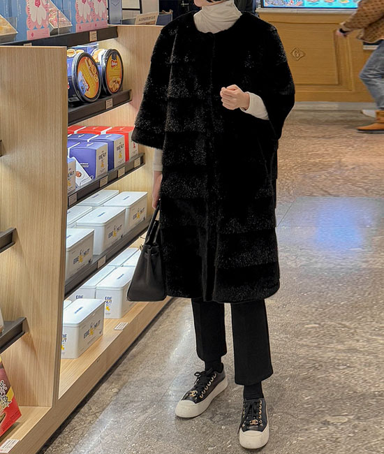 line mink fur 5-part long coat