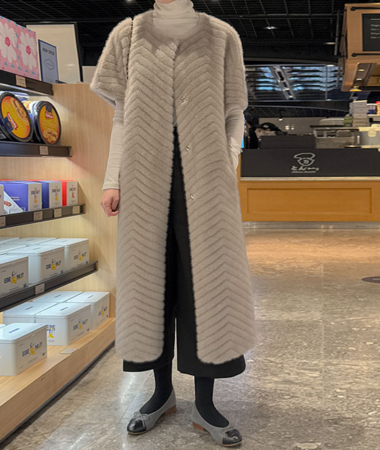 Rocha Mink Fur Short-sleeve Long Coat