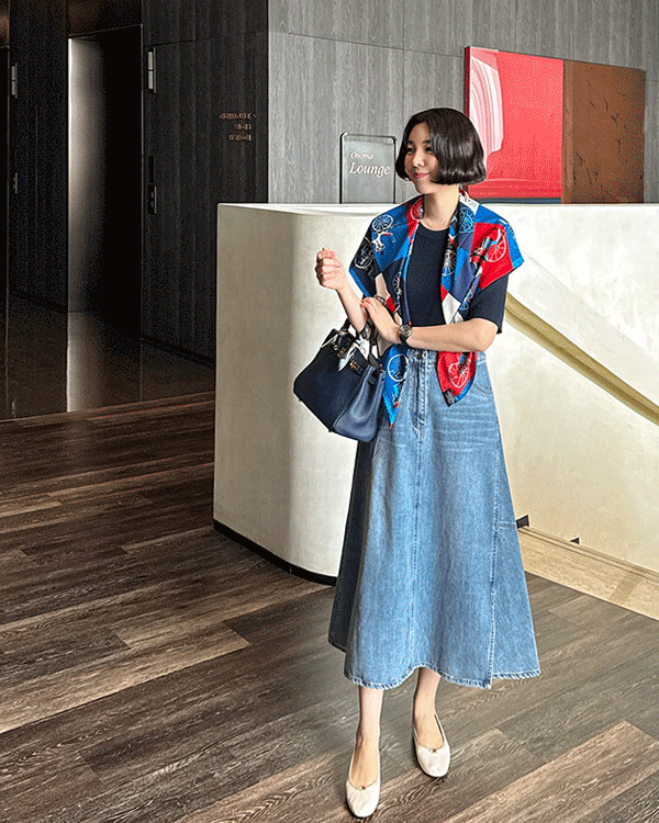 메이 Flare Denim Skirt