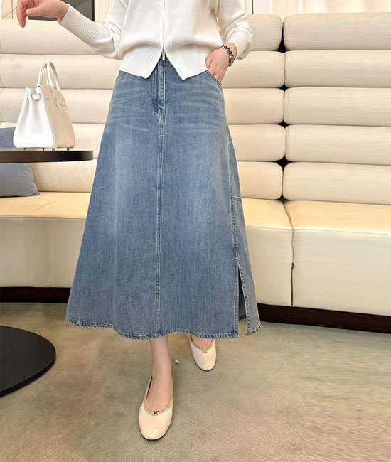 메이 Flare Denim Skirt