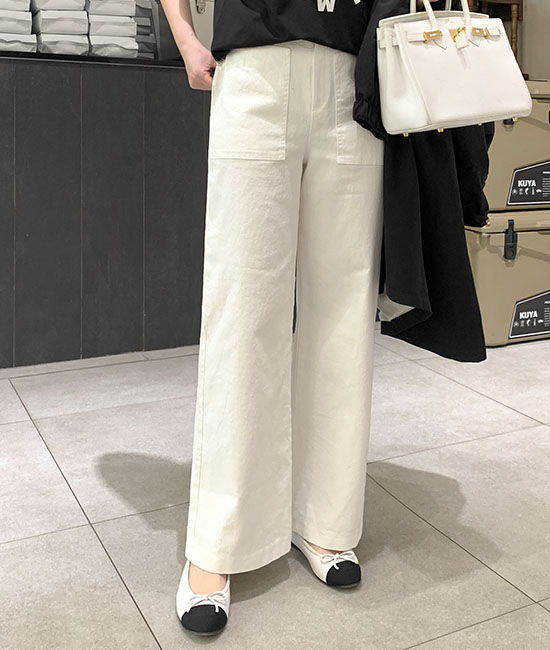 포켓 Cotton span 와이드 Pants