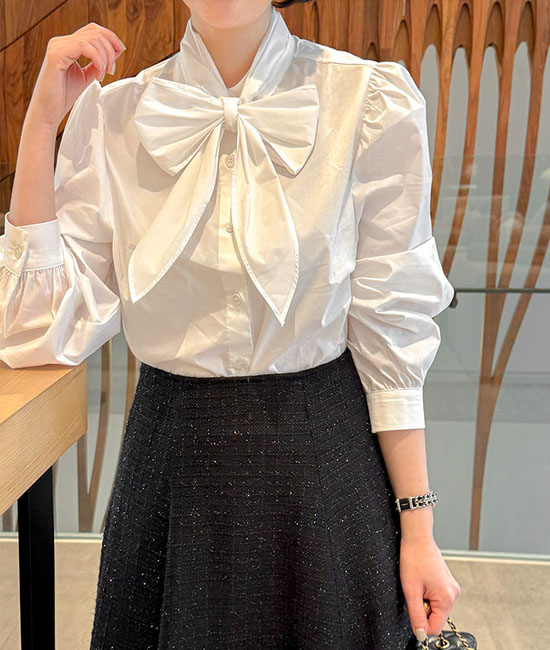 르마인-Puff 타이 Blouse