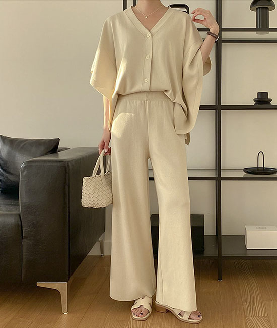 버튼 Cardigan Knit Set