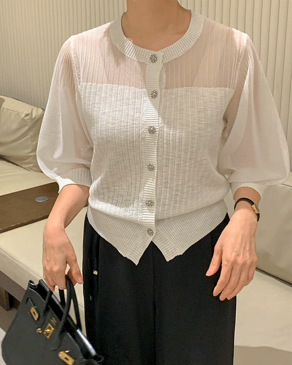 Balloon See-through look Cardigan