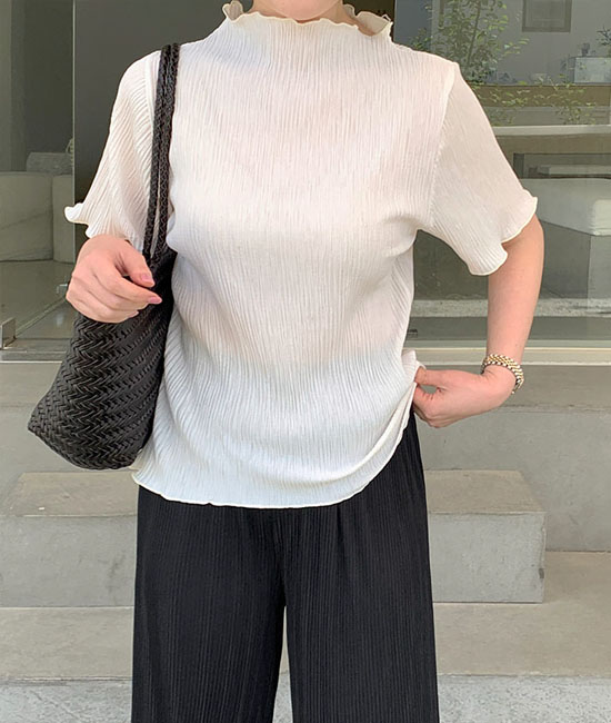 물결 Pleats Short T shirts