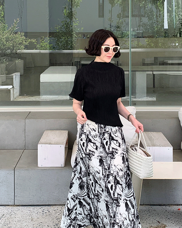 물결 Pleats Short T shirts