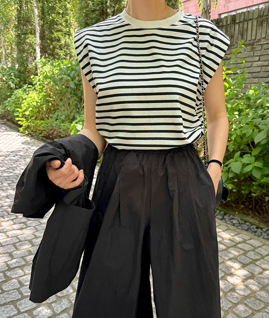 모리 Stripe Sleeveless shirts