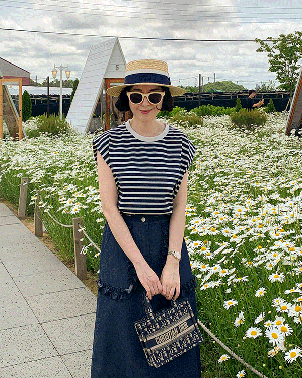 모리 Stripe Sleeveless shirts
