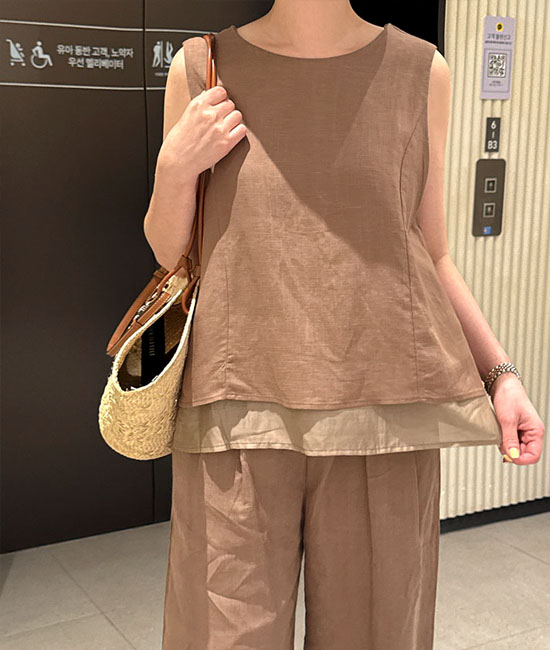 마리 Linen Sleeveless shirts Blouse