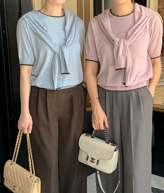 미우 color combination Short-sleeve Knit