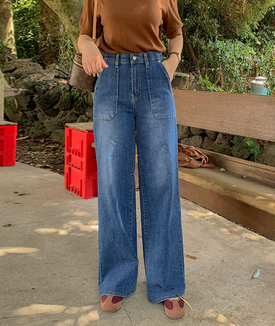 Pocket wide denim pants