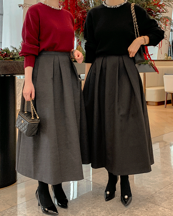마리 Flare Wool Skirt