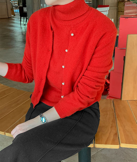 Wool100 pearl Cardigan