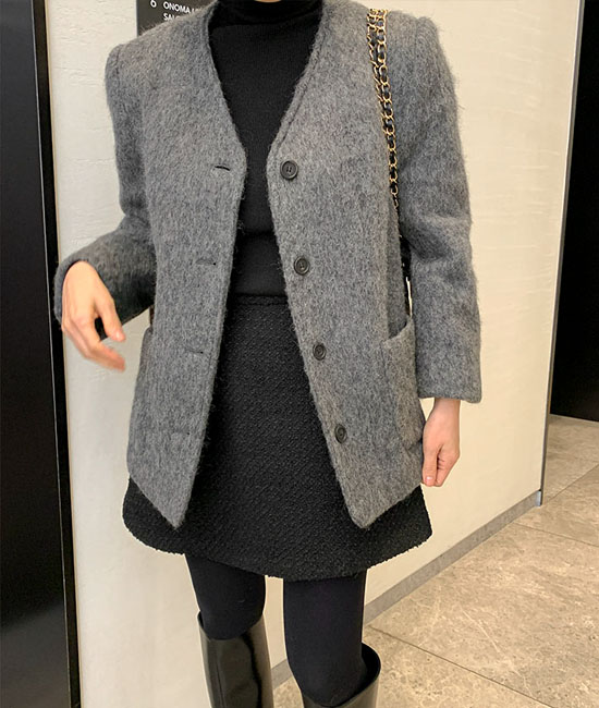 No collar Wool Coat