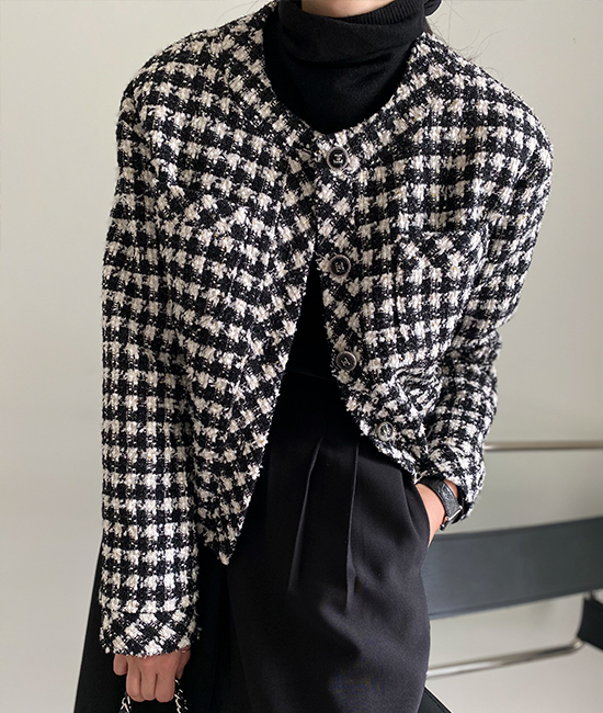 12번 샤 Round Tweed Jacket