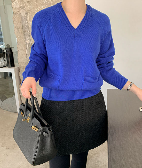 미즈 Wool100 V-neck Knit