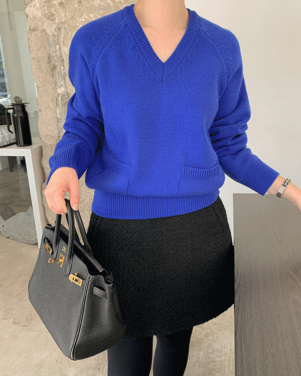 미즈 Wool100 V-neck Knit