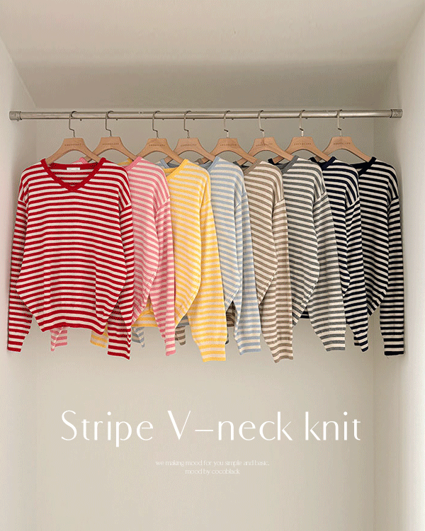 Stripe V-neck Knit