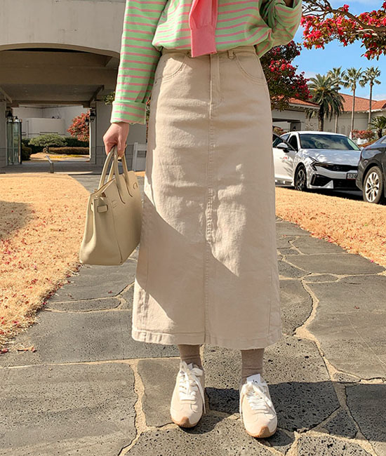 밀키 코튼 Long Skirt