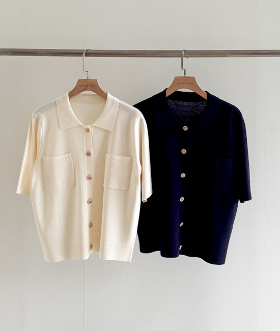 고급미 버튼 Short-sleeve Cardigan