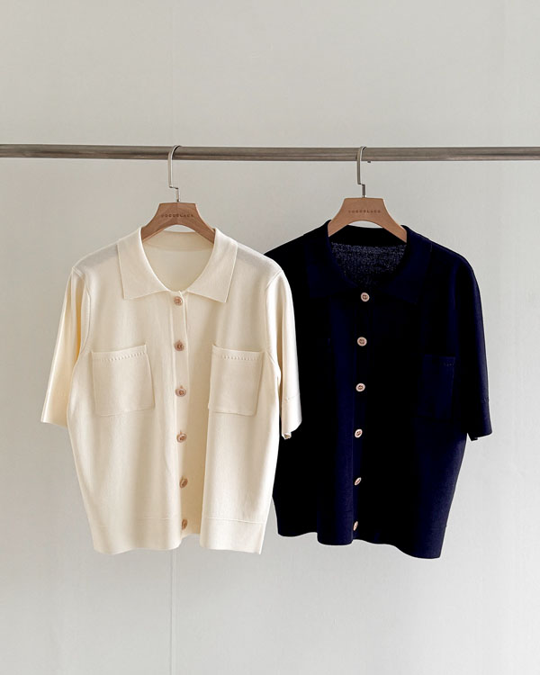 고급미 버튼 Short-sleeve Cardigan