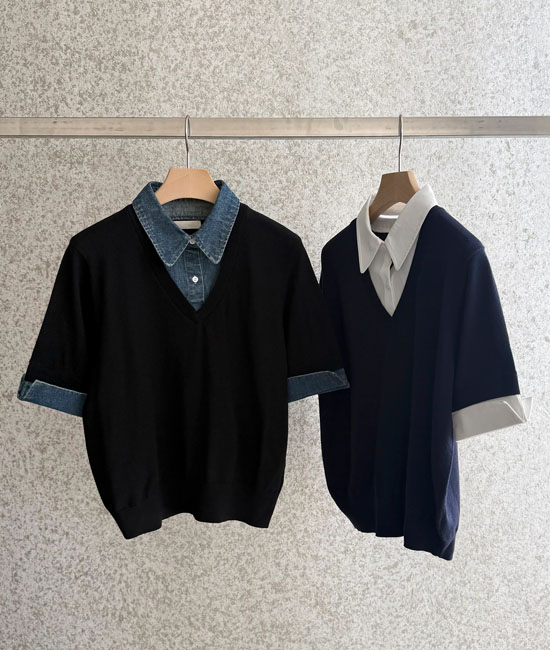 layered Shirt Short-sleeve Knit